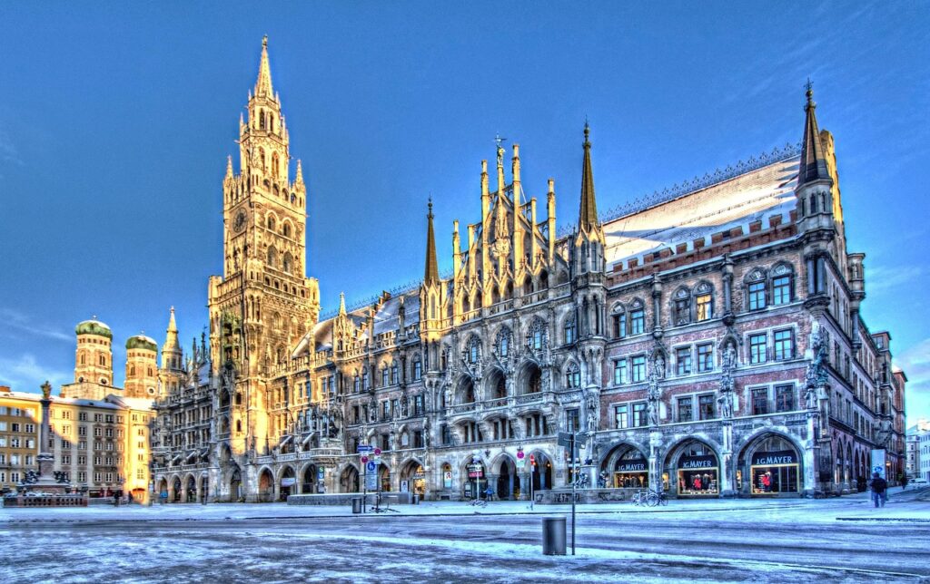 town hall, nature, winter, snow, architecture, building, mûnchen, morning light